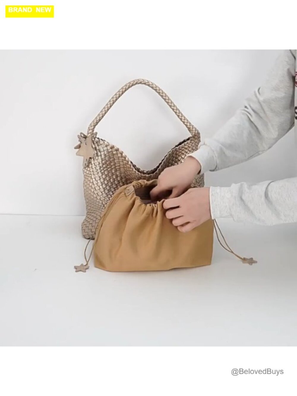 Handwoven Faux Suede Tote Bag with Magnetic Clasp, Beach Hobo, Satchel Purse Set - Picture 7 of 7